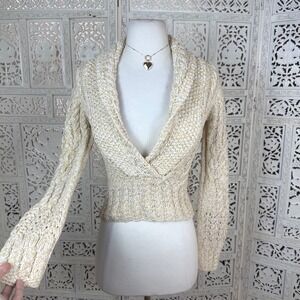 Y2K Arden B Faux Wrap Cropped Sweater Sz XSmall Shawl Collar Chunky Layering